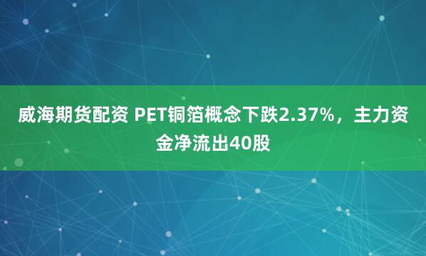 威海期货配资 PET铜箔概念下跌2.37%，主力资金净流出40股